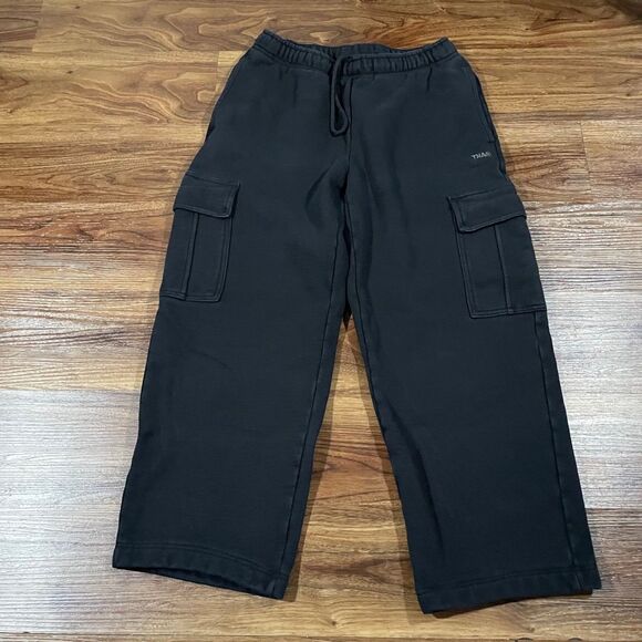 TNA Sweat Fleece Black Cozy Cargo MegaFit Pockets Sweatpants Drawstring Womens S - Picture 1 of 8